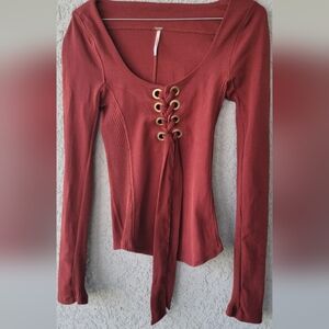 Free People Lace-Up Bodysuit - Deep Red